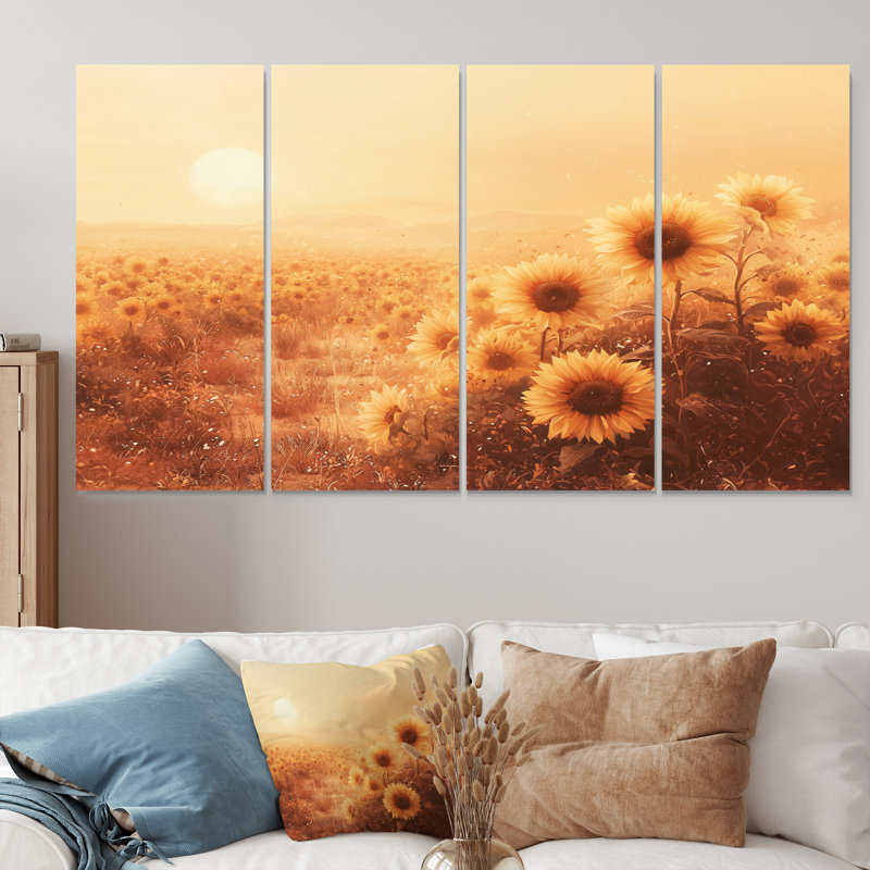 Dunseath - - Décoration murale tournesols - Art mural traditionnel déc., H 28 po x l 48 po, 4