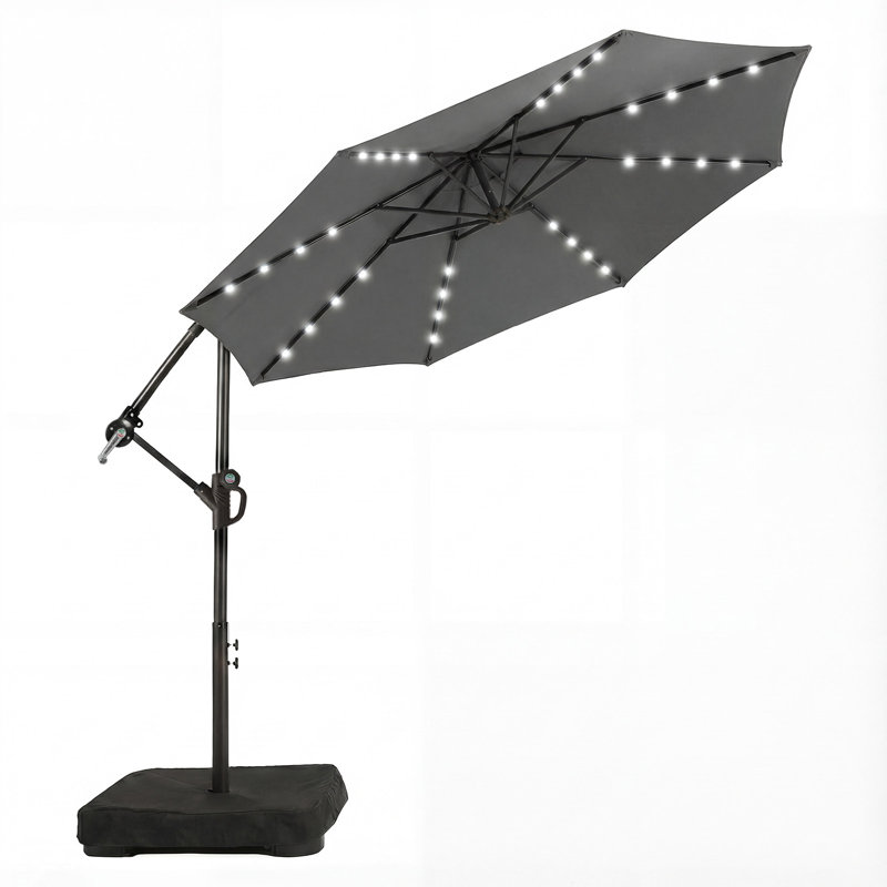 Parasol d'extérieur en porte-à-faux à DEL 10 pi, Gris