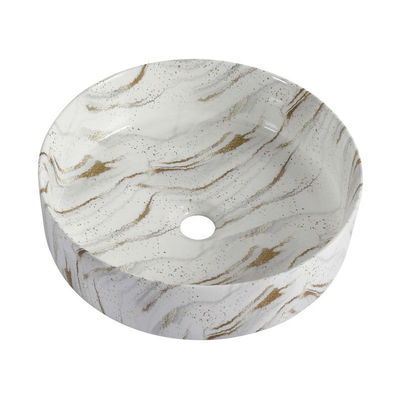 Lavabo de salle de bain rond en céramique, Doré / Blanc