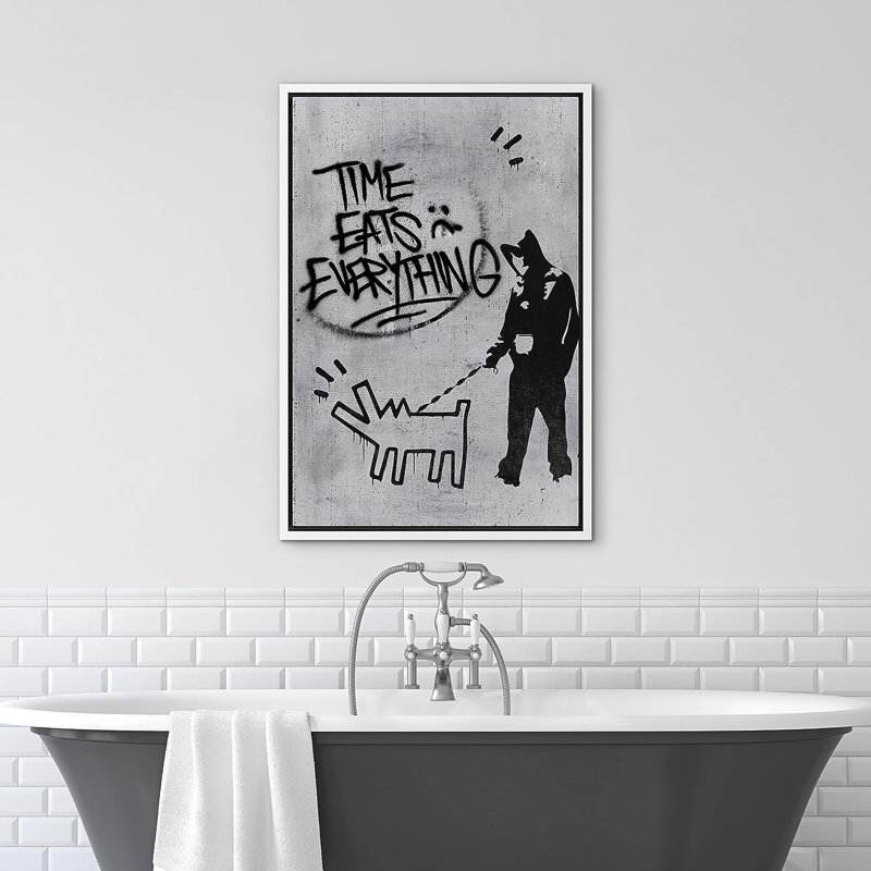 Pop Urban Street " Time Eats Everything Dog Walk ", 36" H x 24" W x 1.5" D, White Floater Framed