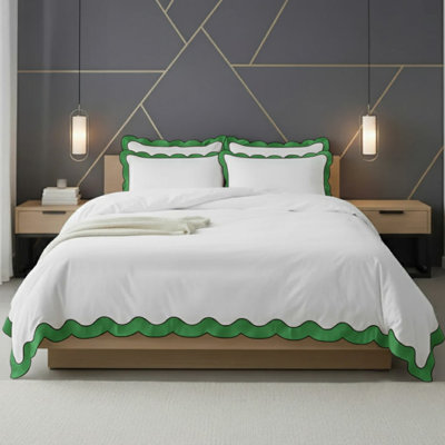 Scalloped & Wavy Applique Embroidery Cotton Duvet Cover Set