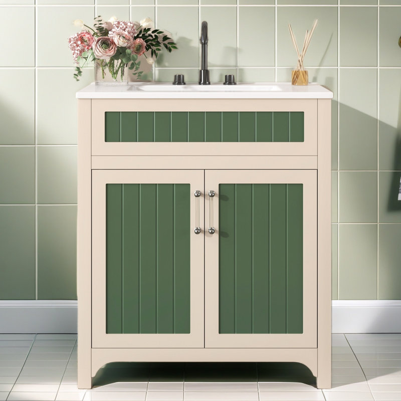 Ensemble de meuble-lavabo 30 po avec lavabo en céramique, armoire de rangement moderne avec cadre réglable en bois massif