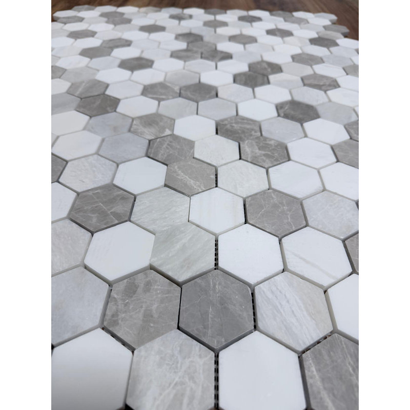 Mosaïque hexagonale de 2 po Dolomite, gris toundra et pierre naturelle Iceberg