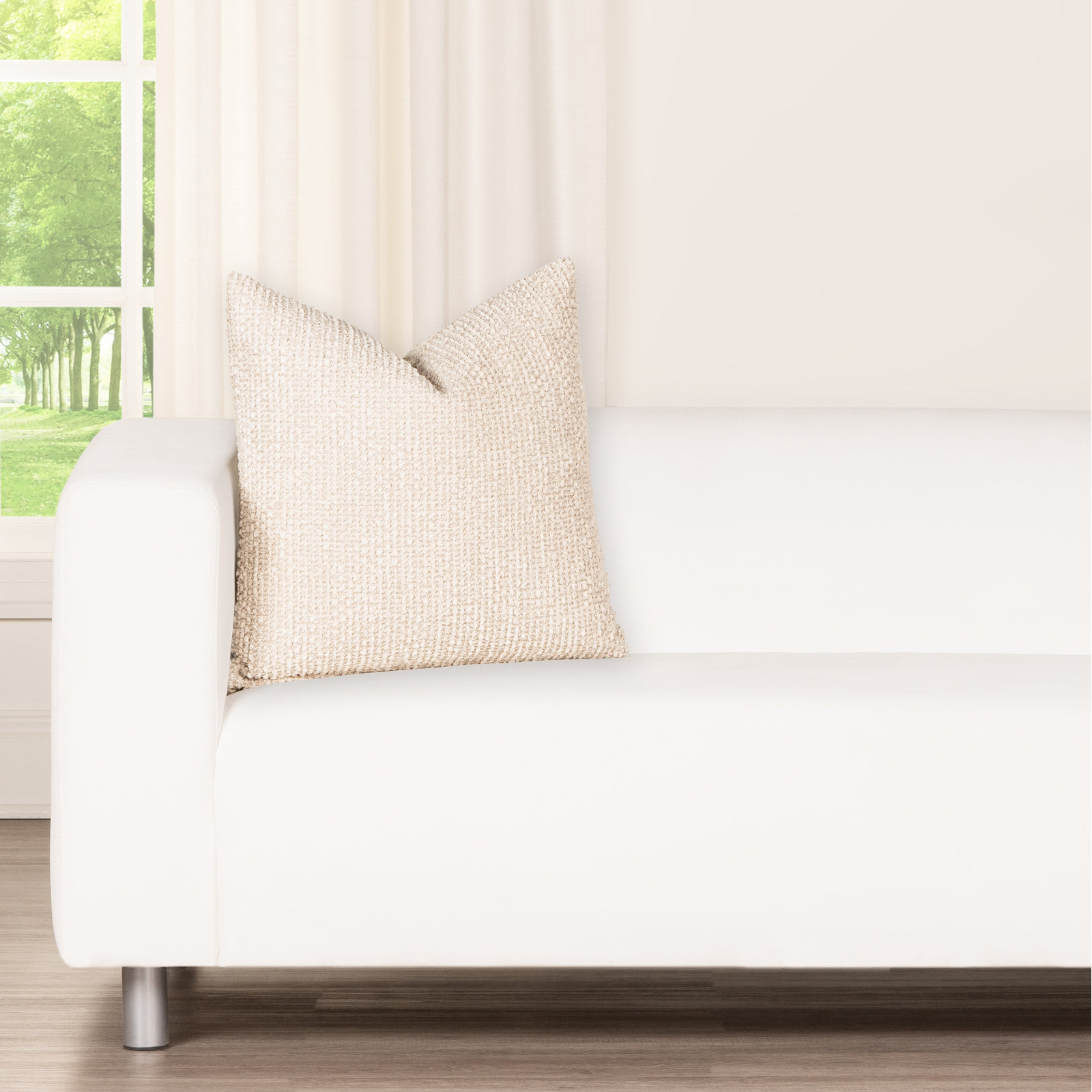 Throw Pillow, Feather, Square 22", Beige