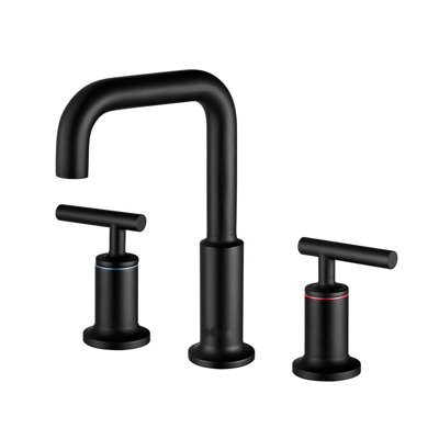 Robinet de lavabo de salle de bain espacé noir mat avec tuyau d'alimentation en eau et cartouche CUPC