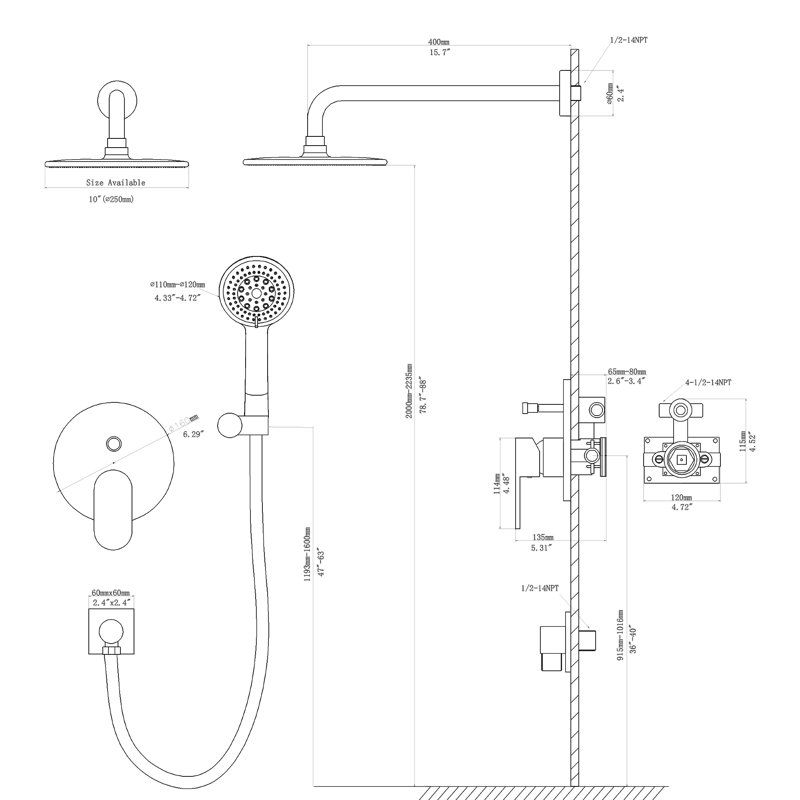 Complete Shower System with Rough in-Valve, Matte Black