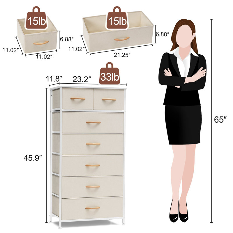 Commode 7 tiroirs 23,22 ", beige, Beige