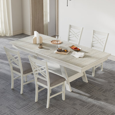 5-Piece Extendable Solid Wood Dining Table Set, Dining Room Table And Chair Set for 4-6, Rectangular Kitchen Table Set For Living Room, Dining Room
