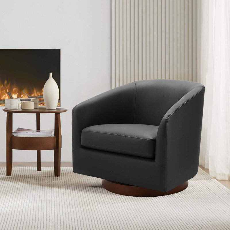 Bennett Faux Leather Swivel Barrel Chair (Set of 2), Charming Black