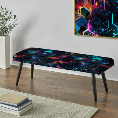 Multicolor Retro Futurism Geometric - Geometric Upholstered Black Bench