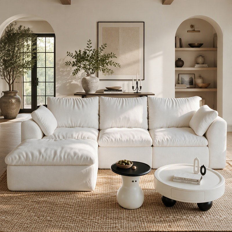 Canapé d'angle surdimensionné à assise profonde, White Linen
