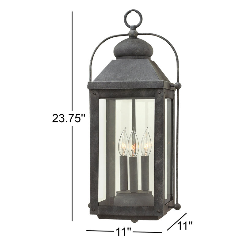 Anchorage 3 -Bulb 23.8" H Outdoor Hanging Lantern, Aged Zinc, Incandescent