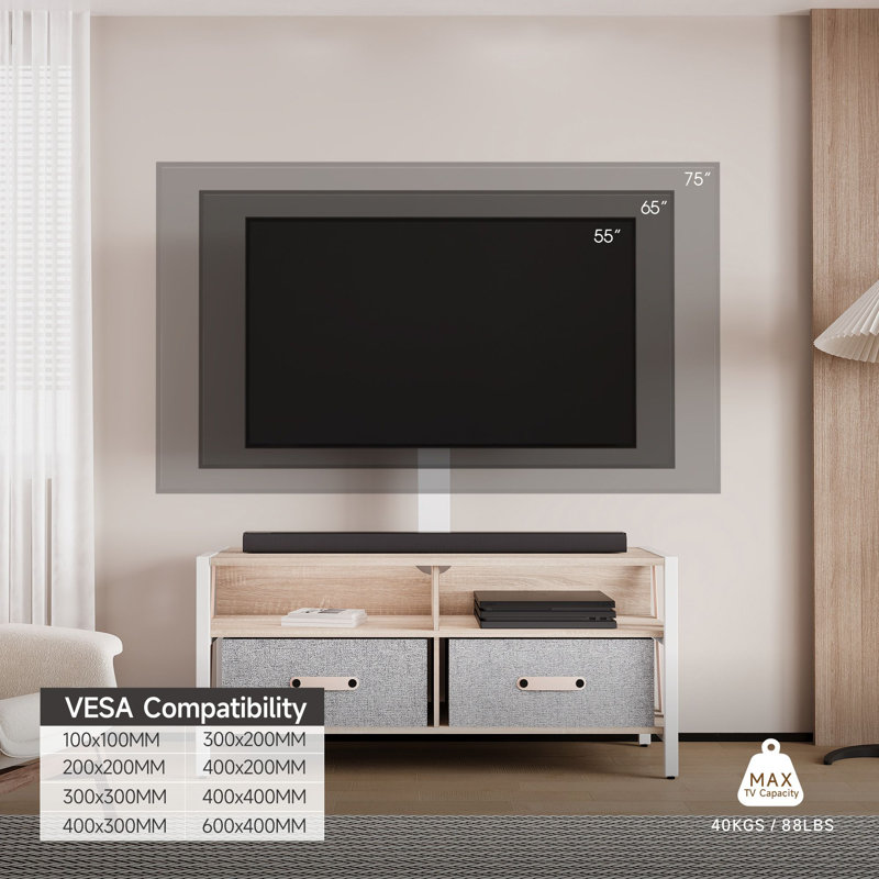 Tv Stand With Two Drawers, Fabric, Suitable For 37-65-inch Tv, White