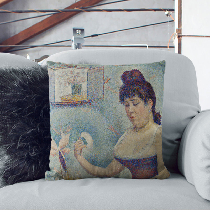 Woman Powdering Herself Square Throw Cushion, Black, 55cm H x 55cm W x 20cm D
