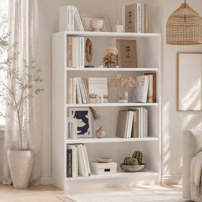 Bookshelf for Bedroom 4 Shelf Office Bookcase 48 Inches Tall Modern Wood Bookshelf for Living Room 4 Tier Wide Manga Bookshelves Library Bookcase