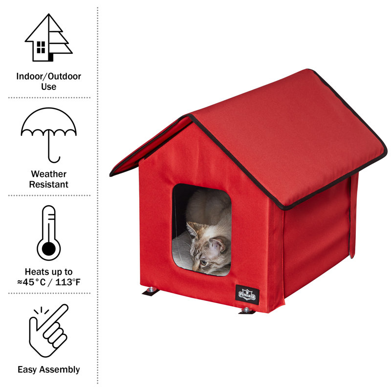 Maison pour chat chauffée - Lit pour chat à double porte avec toit à fermeture à glissière, coussin chauffant pour animal de compagnie et housse en sherpa - pour garage, porche, grange ou sous-sol par PETMAKER
