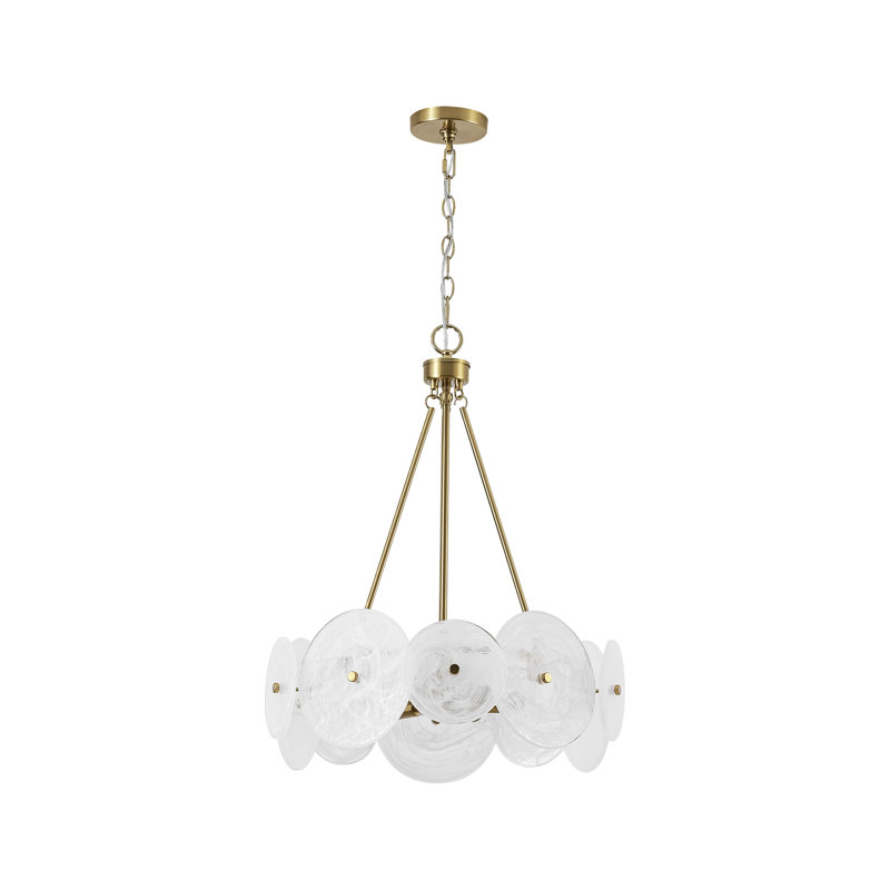 Lustre en laiton avec abat-jour en verre à 6 lumières Luminand pour salle à manger Luminaire