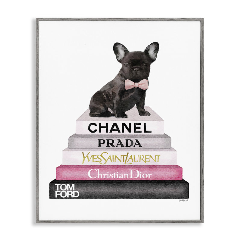 «Book Stack Fashion French Bulldog», impression, Estampe numérique Farmhouse, H 11 po x l 14 po