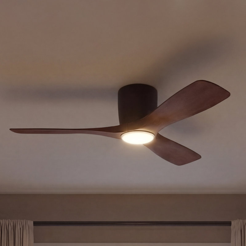 Volos 48'' Ceiling Fan with LED Lights, Satin Black with Natural Bronze Blades