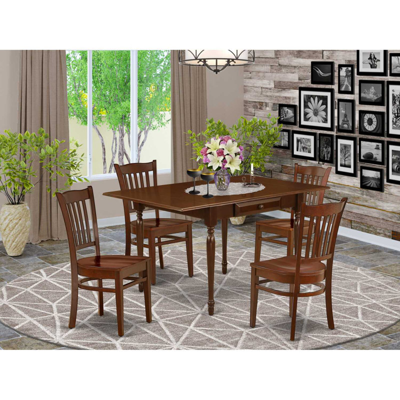 Ensemble de table de salle à manger 5 pièces moderne comprenant une table rectangulaire en bois avec Dropleaf et 4 chaises de salle à manger, acajou