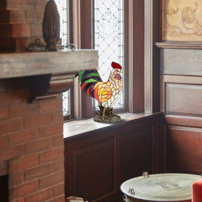 Adlam Rooster 15"H Colourful Stained Glass Accent Lamp