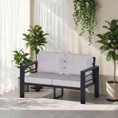 Causeuse d'extérieur en aluminium de 61,42 po de largeur avec coussins, canapé moderne pour 2 personnes pour le jardin (coussin gris clair)