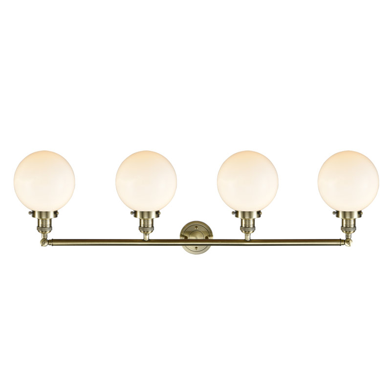 Éclairage pour meuble-lavabo en laiton antique à 4 lumières Lorri, Laiton antique, Blanc mat, Incandescente