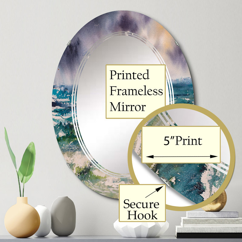Vagues de mer et ciel dramatique - miroir mural nautique et côtier ovale, 30 po x 20 po