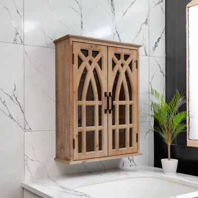 Vintage Wall-Mounted Storage Cabinet with Decorative Cutout Doors, Rustic Wooden Design for Various Rooms