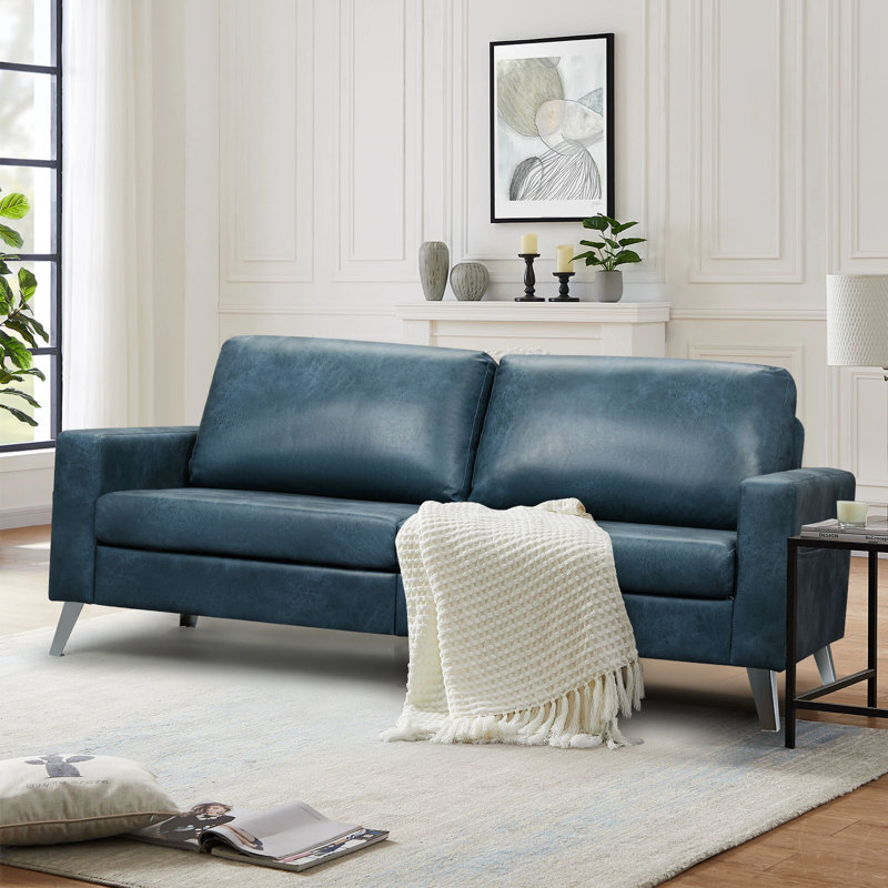 Canapé à accoudoirs arrondis 79 po avec coussins réversibles Hannalise, Bleu marine