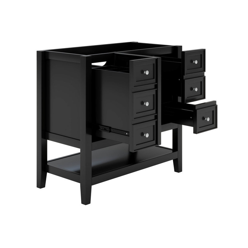 Meuble-lavabo autoportant en bois 36 po sans lavabo 36 po avec armoire et trois tiroirs, Noir