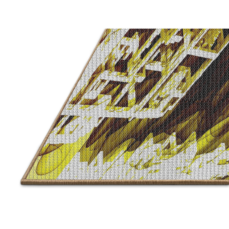 Tapis à motifs jaune / brun, Rectangle 5 pi x 7 pi