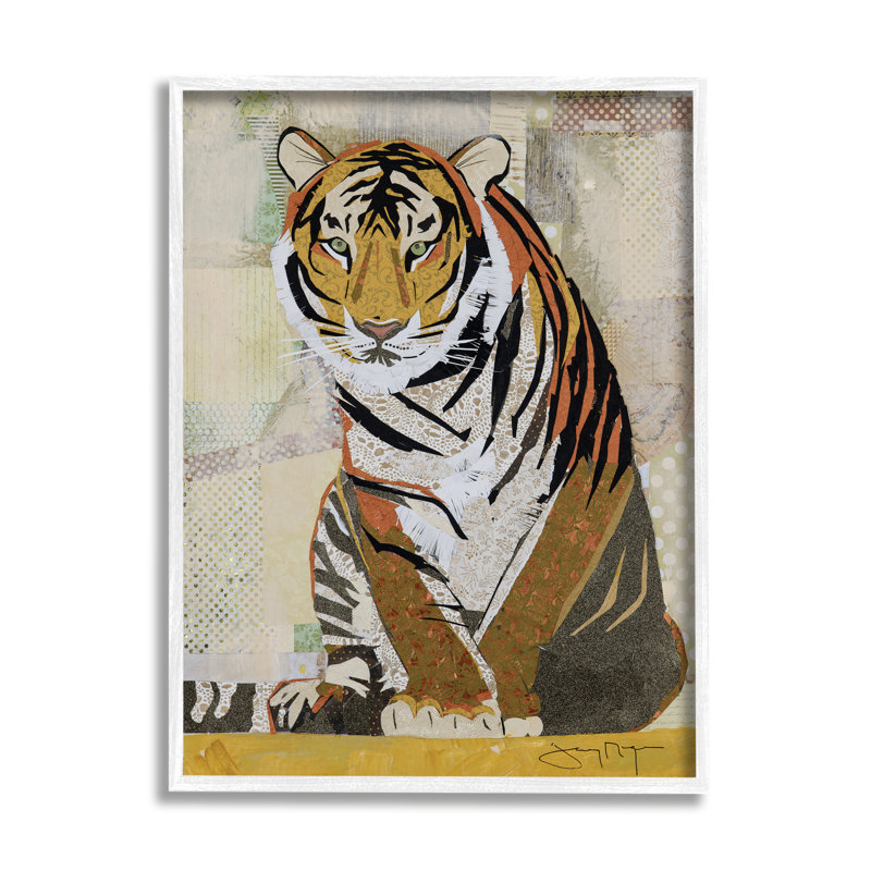 Tigre de la jungle au repos - Impression sur toile, Giclée encadrée blanc bord de mer, H 30 po x l 24 po x 1,5 po