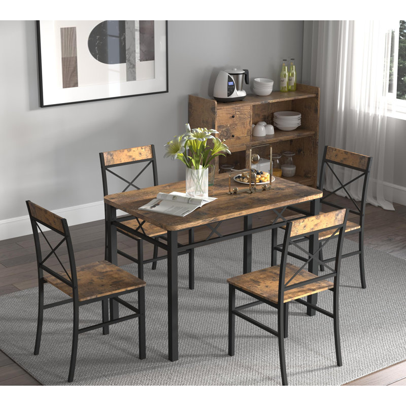 Dining Table Set for 4, Wood Kitchen Table with Chairs Dinning Table Set for Kitchen & Dining Room, Compact Dining Set for Small Spaces