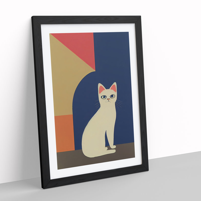 Clever Cat - Single Picture Frame Print, 64cm H x 46cm W x 2cm D, Black