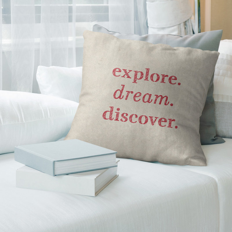 Coussin de recherche de rêve à l’exploration à la main, 18 po x 18 po, Blanc / Rouge