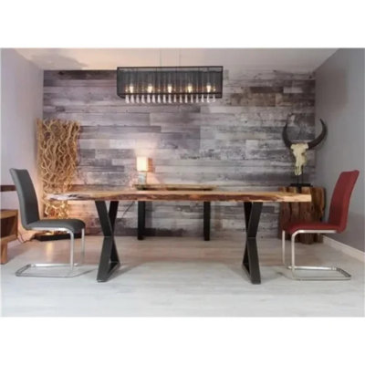 Table de salle à manger 84 "en bois de sheesham massif avec base en métal noir