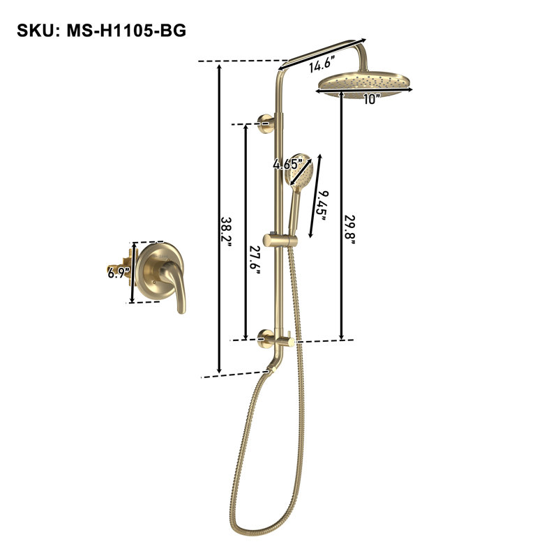 Brushed Gold Large Dual Round Wall Mounted Shower System