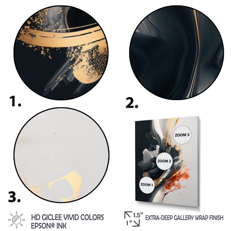 Or, formes modernes, reproduction d'art sur toile, H 44 po x l 34 po x P 1,5 po, Toile avec cadre flottant noir