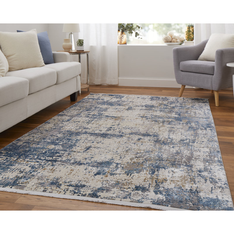 Whitten Ivory/Blue Area Rug, Rectangle 12' x 18'