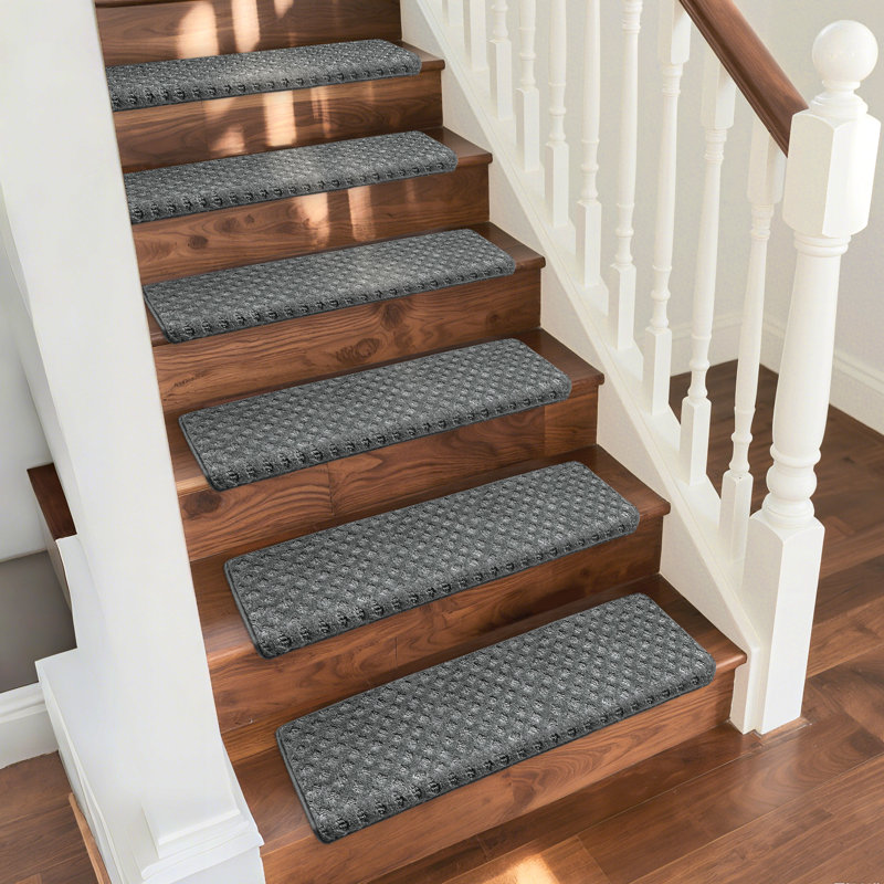Tapis d'escalier bullnosé antidérapant (ensemble de 16), Mini treillis à losanges gris, 16