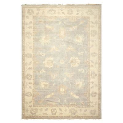 Tapis traditionnel gris en laine noué à la main 10 x 14 po Oushak