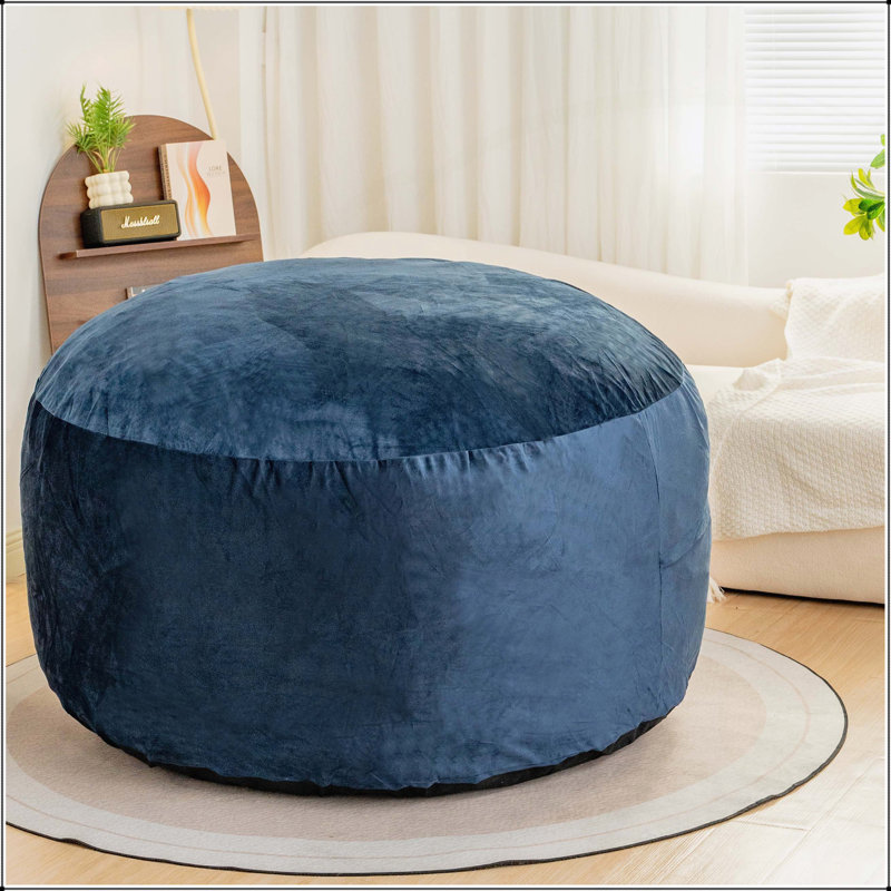 Fauteuil à billes Giant, Velours litchi bleu foncé