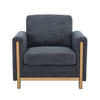 Armchair With Fabric Upholstery, Rubber Wood Construction, Pillow Back Design, Square Arms, Charcoal Shade, 35.5"x34"x34" Dimensions, Ideal For Home Use Classic Upholstered Legs, Support, Color