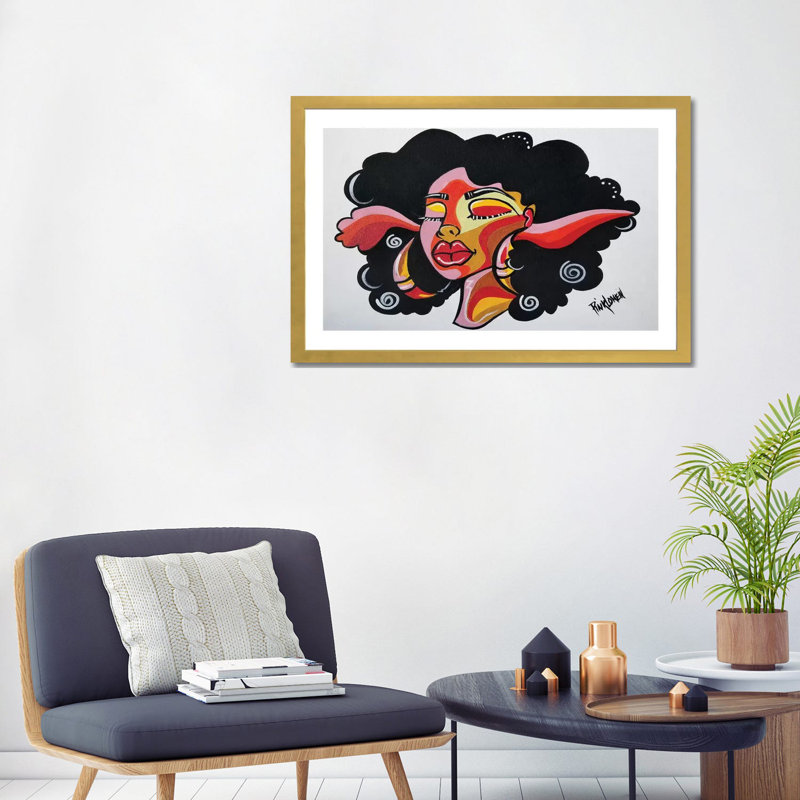 «Milkshake» par Pinklomein - impression d'art graphique, Papier encadré doré, Blanc, H 24 po x l 32 po x P 1 po