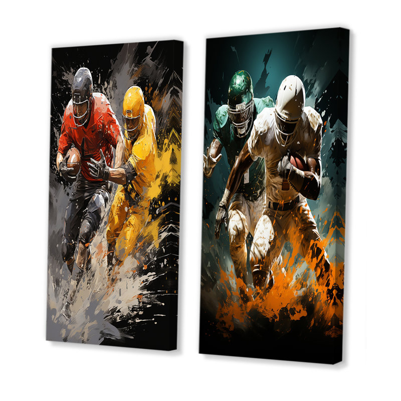 «Yellow Football Dynamic Plays», 2 pièces, H 32 po x l 32 po, Toile tendue