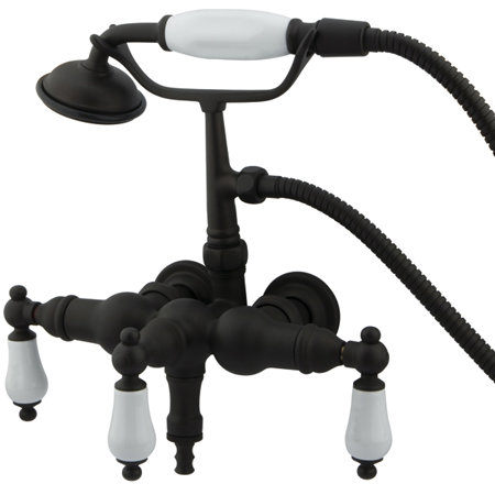 Vintage Triple Handle Wall Mounted Clawfoot Tub Faucet with Handshower, Oil Rubbed Bronze