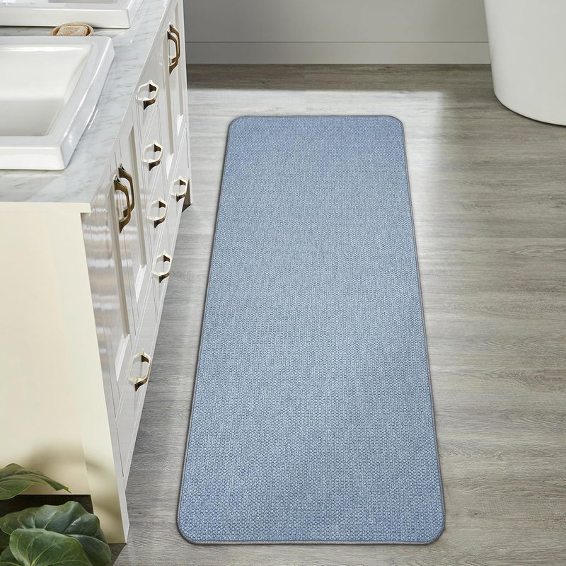 Tapis de bain ultra minces lavables à la machine, Bleu, 24 po x 60 po
