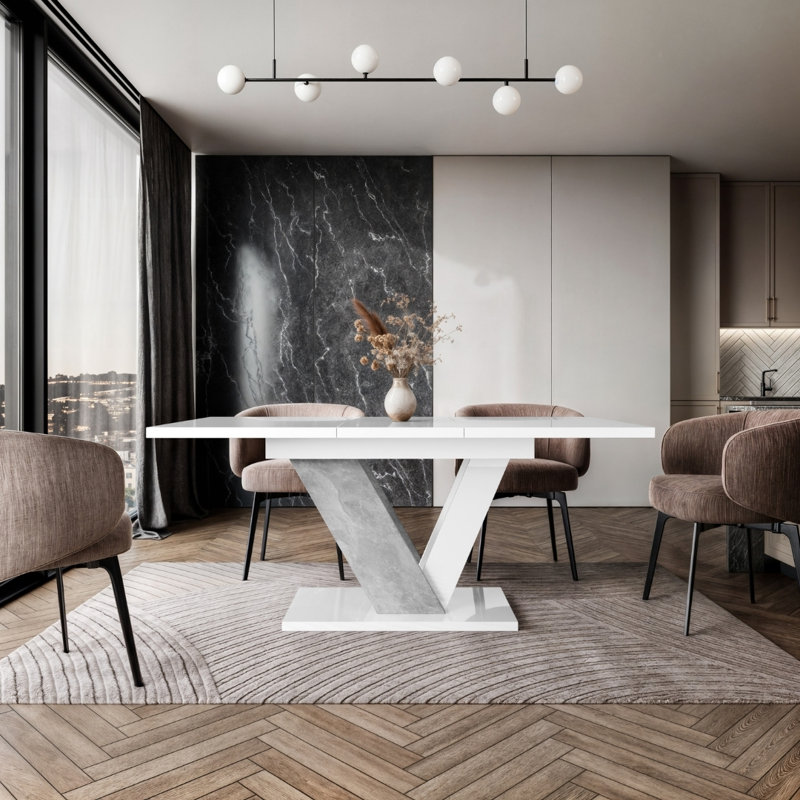 Extendable Dining Table Dubai, White Gloss/Grey