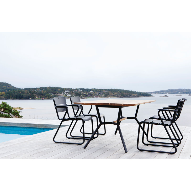 Reef Rectangular 29.5" Dining Table, Teak, Stainless Steel, 29.13" H x 70.88" W x 39.38" D